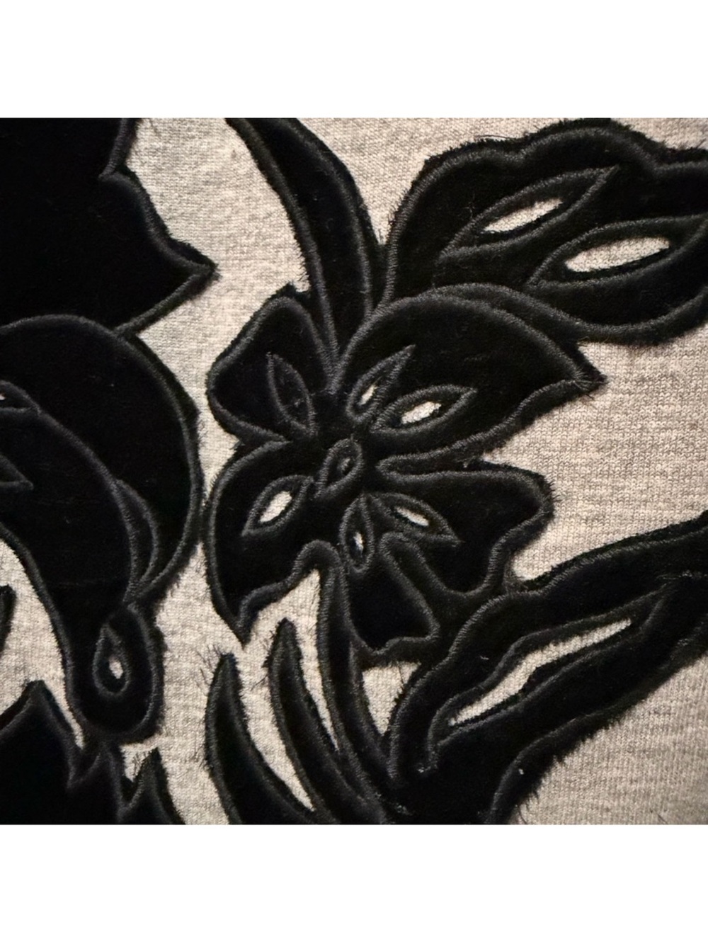 Anthropologie Gray Sweatshirt with Black Velvet Floral Appliqué - Picture 7 of 15